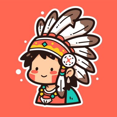 Chibi Amerikan yerlisi Headresli çocuk