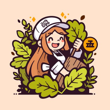 Şef havan ve tokmakla yemek pişiriyor, sebzeler, çizgi film tarzı illüstrasyon.