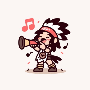 Mutlu Yerli Amerikan Çizgi Filmleri Trompet Çalıyor