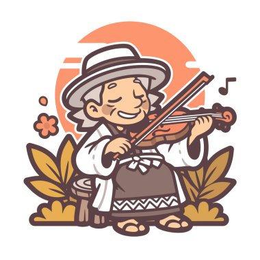 Yaşlı Kemancı Sonbahar Elementleri ile Halk Müziği Çalıyor