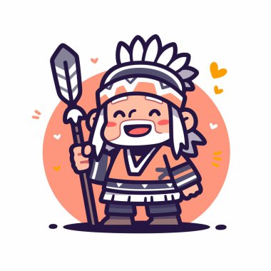 Mızraklı neşeli Amerikan Yerlisi Şef