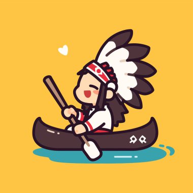 Amerikan yerlisi kanoda suda kürek çekiyor.