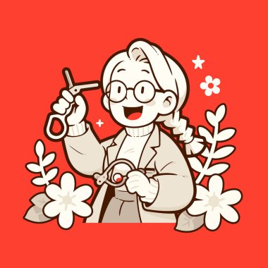 Makas ve Çiçekli Kadın