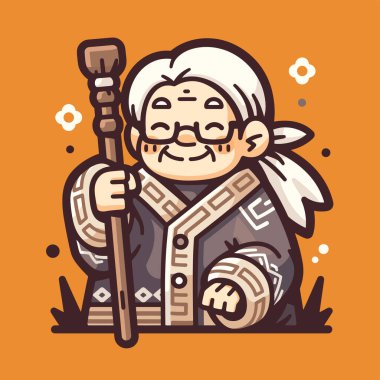 Kadrolu Sevimli Çizgi film Yaşlısı Kadın