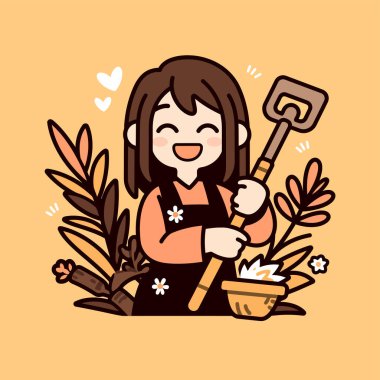 Kürek ve Çiçekli Mutlu Bahçıvan