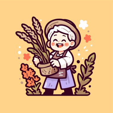 Mutlu Çizgi Film Çiftçisi Buğday Hasadı