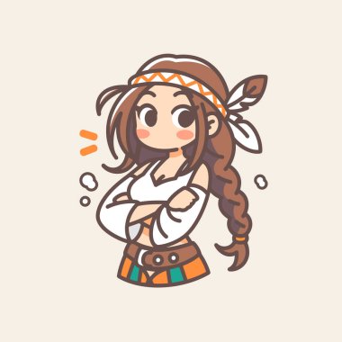 Saç örgülü ve saç bantlı Chibi Anime Savaşçısı Kız