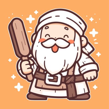 Mutlu Çizgi Film Şefi Ahşap bir Spatula Tutuyor