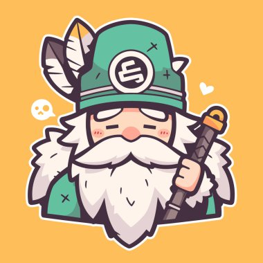 Elinde asa tutan sevimli bir cüce çizgi film karakteri.