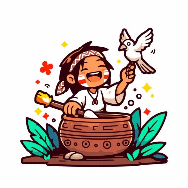 Kumru ve Esrarı Olan Amerikan Yerlisi Çocuk