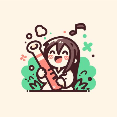 Neşeli Anime Kız Flüt Çalıyor