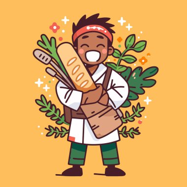 Mutlu Aşçılar Taze Pişmiş Ekmek ve Utensiller