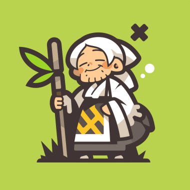 Personel ve Düşünce Baloncuğu ile Gülümseyen Yaşlı