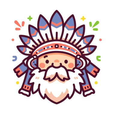 Gülümseyen Çizgi film Amerikan Yerli Şefi Başı ve Sakalı