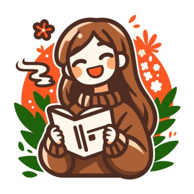 Çiçekli ve Mutlu İfadeli Kitap Okuyan Kız