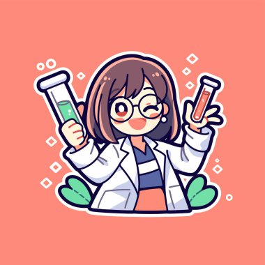 Test tüplü neşeli çizgi film bilimcisi.