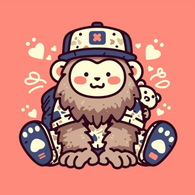 Küçük bir oyuncak ayı ve şapkası olan sevimli bir çizgi film kahramanı..