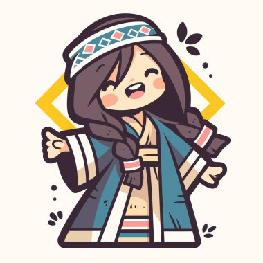 Chibi Yerli Amerikan Kız Çizgi Filmi Karakteri