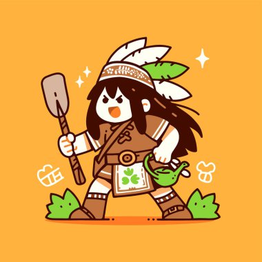 Kürek ve su dolu Amerikan Yerlisi Bahçıvan