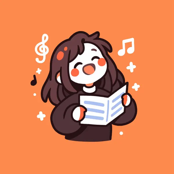 Mutlu Çizgi Film Kızı Müzikal Notalarla Şarkı Söylüyor