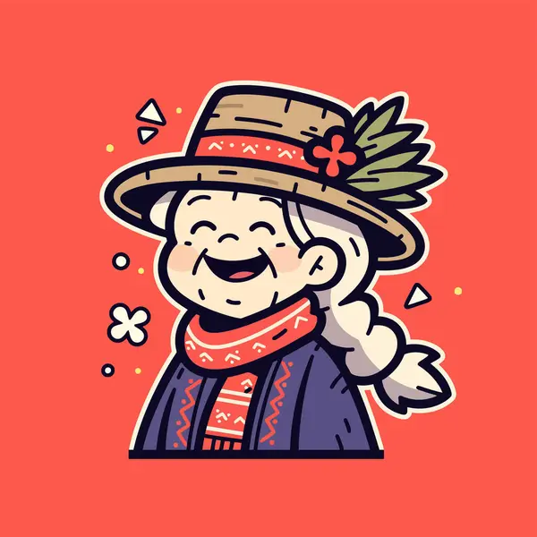 Geleneksel Giyimde Büyüleyici Karikatür Büyükannesi