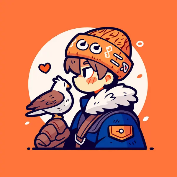 Şirin bir çizgi film karakteri, kışlık giysiler içinde şirin bir kuş, vektör çizimi