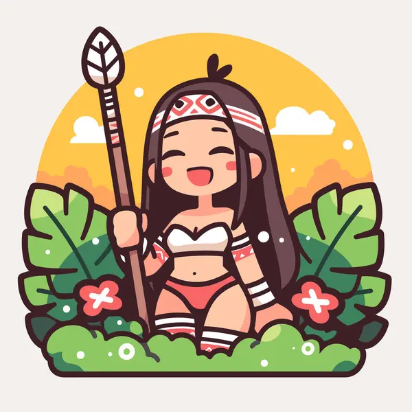 Mızraklı Yerli Kadın Çizgi Filmi