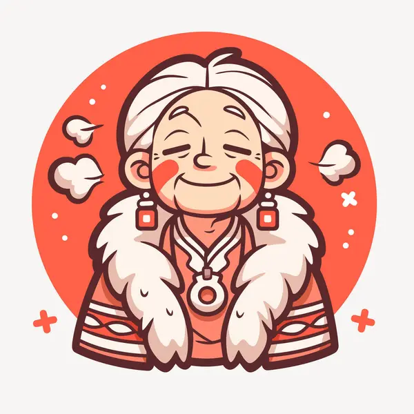 Çizgi film tarzında Mutlu Yaşlı Kadın