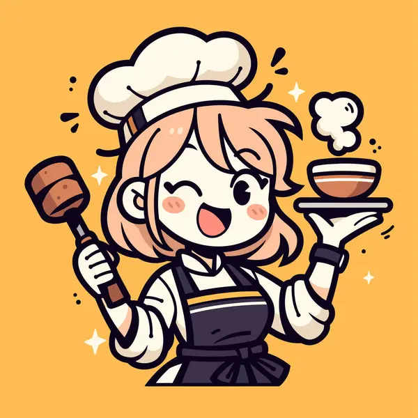 Mutlu çizgi film şefi Lezzetli bir tabak servis ediyor.