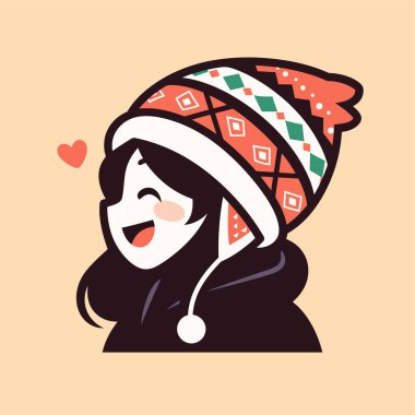 Kış şapkalı mutlu kız.