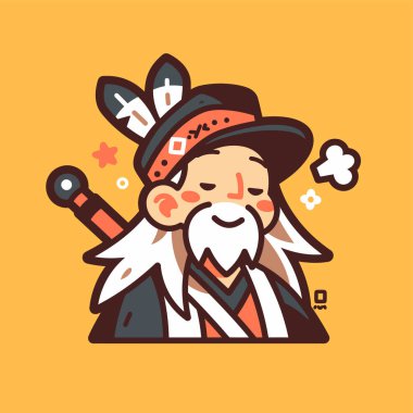 Yerli Amerikan Yaşlıları Çizgi Film Şefi İllüstrasyonu