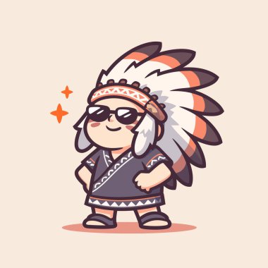 Güneş gözlüklü Amerikan Yerlisi çizgi filmi