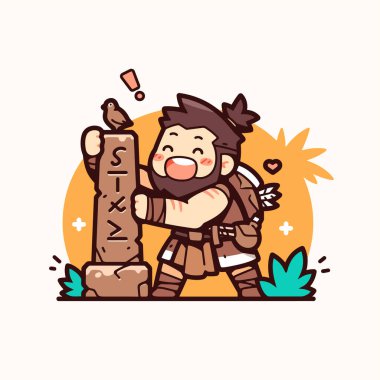 Kuş ve taş sütunlu Chibi maceraperestleri