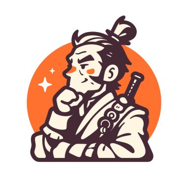 Retro Çizgi Film Tarzında Düşünceli Samuray