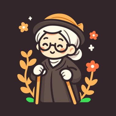 Çiçek Aksanlı ve Yürüyen Sopalı Büyüleyici Yaşlı Kadın