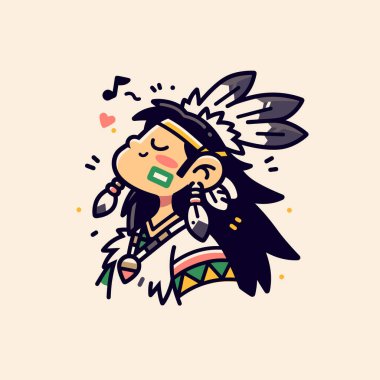 Sevimli çizgi film Amerikan yerlisi şarkı söylüyor