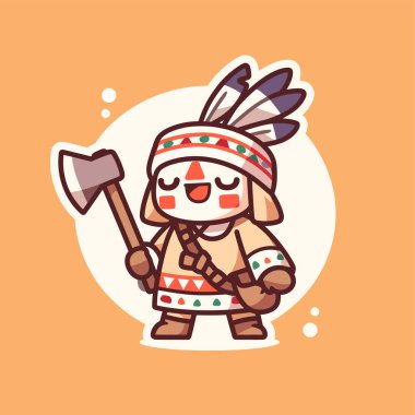 Sevimli Amerikan Yerli Çizgi Filmi Karakteri Balta Tutuyor