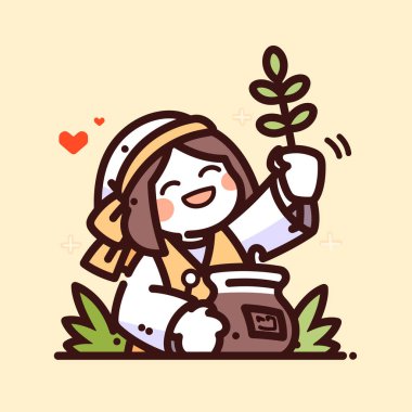 Bir zeytin dalı uzatan Neşeli Karakter