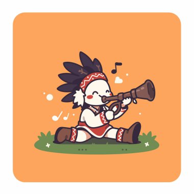 Sevimli Amerikan Çocuğu Müzikal Notalarla Trompet Çalıyor