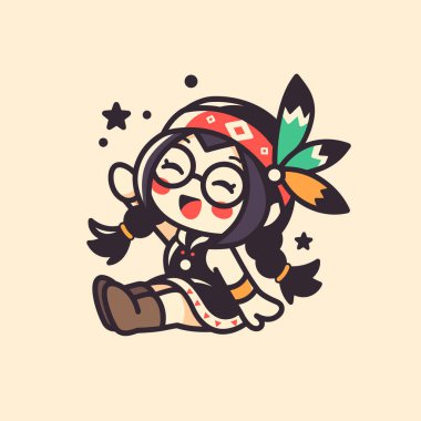 Şirin Amerikan Yerlisi kız çizgi film çizimi