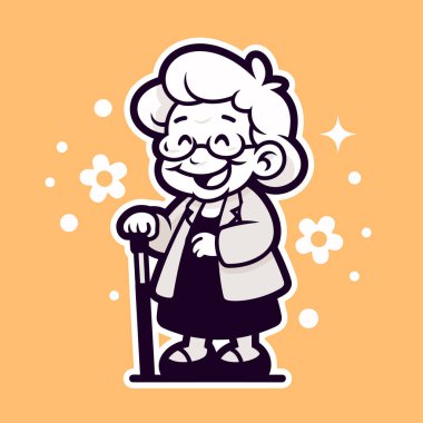 Yürüyen Sopalı Mutlu Yaşlı Kadın