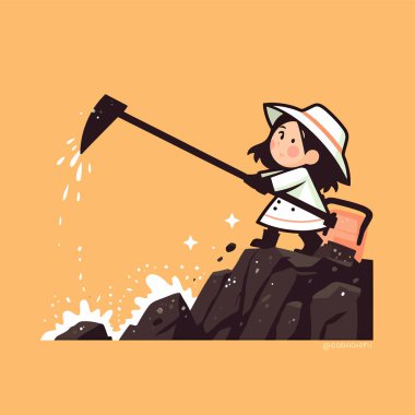 Deniz kenarında Tuhaf Çizgi Film Tarzı İçinde Tatlı Çocuk Balıkçılığı