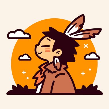 Çizgi film Amerikan çocuğu günbatımının tadını çıkarıyor.