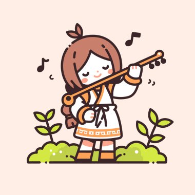 Doğada Pipa Oynayan Şirin Çizgi Kız