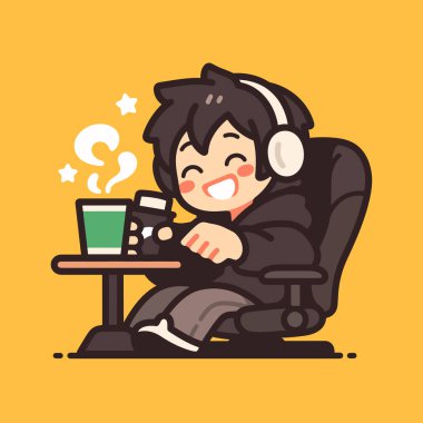 Oyuncu oyun oynarken kahvenin tadını çıkarıyor