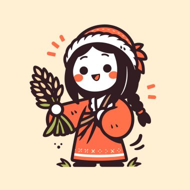 Geleneksel Giysilerde Buğday Toplayan Şirin Kız