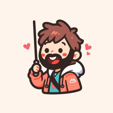 Sihirli değneği ve kalbi olan çekici çizgi film adamı.