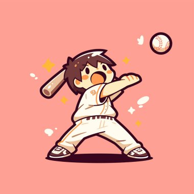 Chibi Beyzbol Oyuncusu Topa Vuruyor
