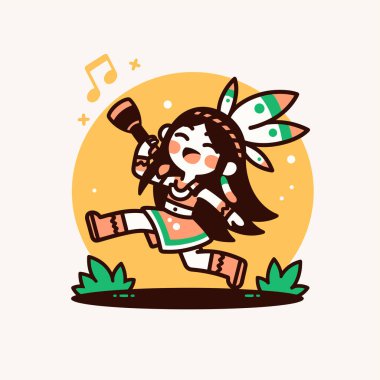 Yerli Amerikan Kızı Güneşte Şarkı Söylüyor ve Dans Ediyor