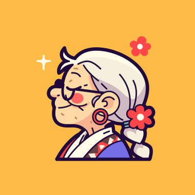 Çiçeklerle Gülümseyen Yaşlı Kadın Profili